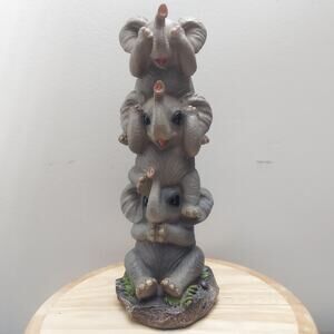 DWK See No Evil Pachyderms Stacked Baby Elephants Figurine 10" 2019